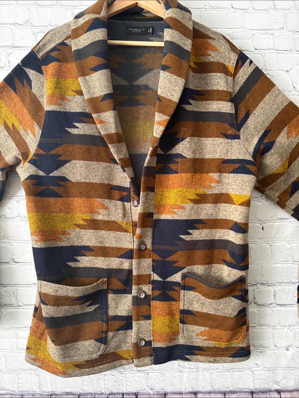 Southwestern Print Button Cardigan Jacket - Rust, Navy, Beige - Picture 2 of 6